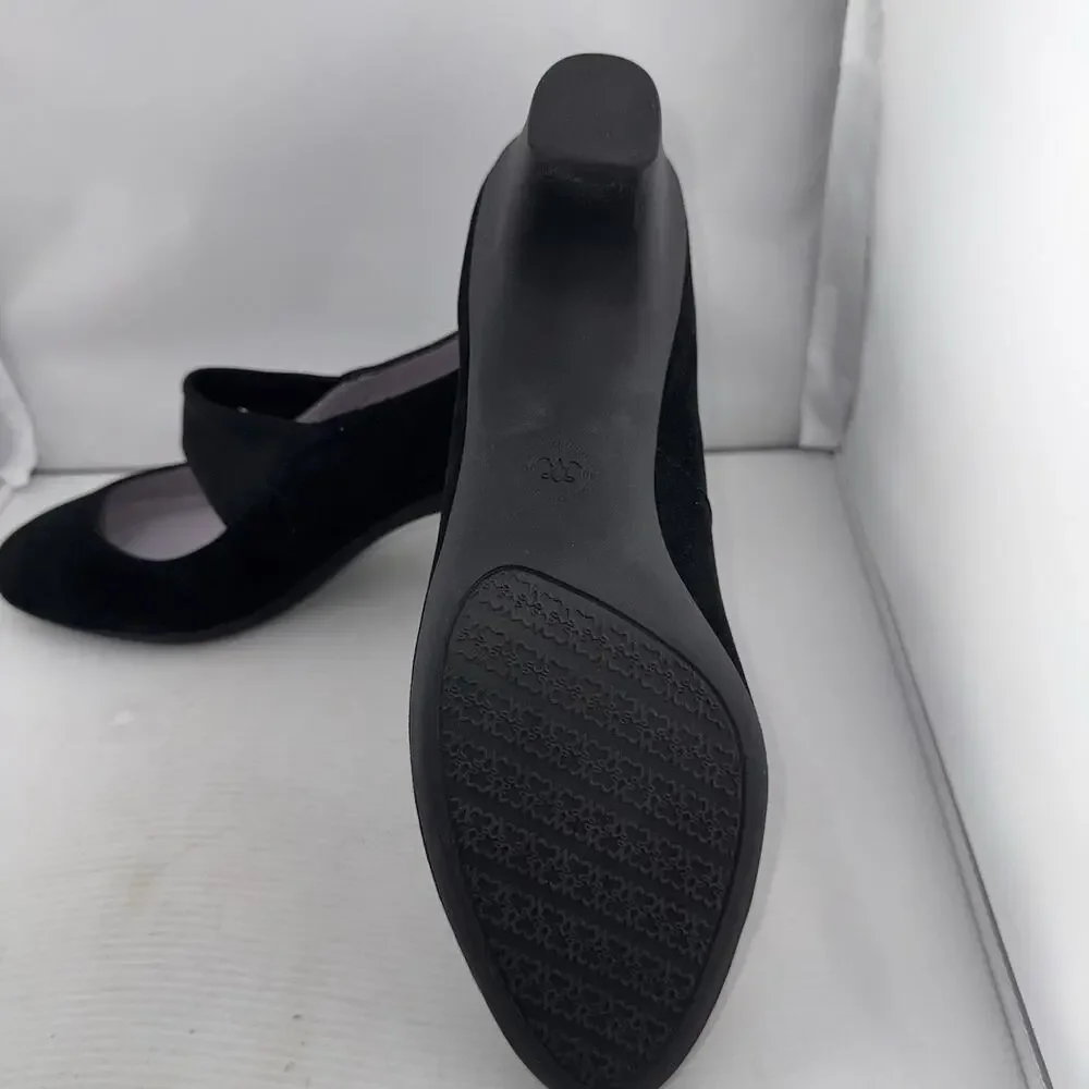 Johnston & Murphy Denise Mary Jane Black Suede Heels Size 10 Medium Comfort Work